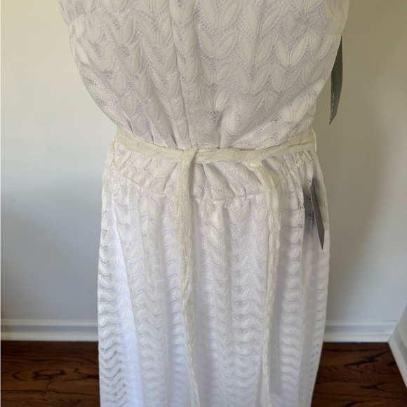 Donna Ricco White Maxi Bow Shoulder Belted Lace Dress - Picture 4 of 15